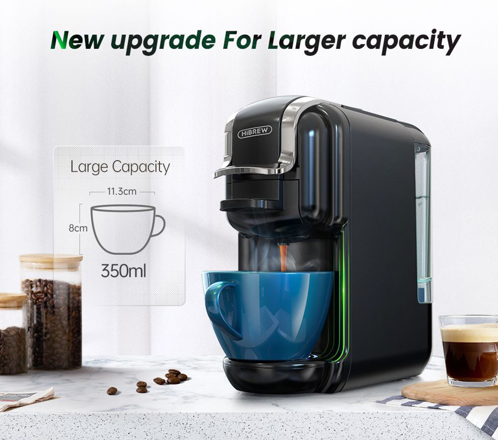 HiBREW H2B 5-in-1 Coffee Maker with Water Level Line, 1450W 19Bar Hot/Cold Capsule Coffee Machine, 600ml Water Tank - Black