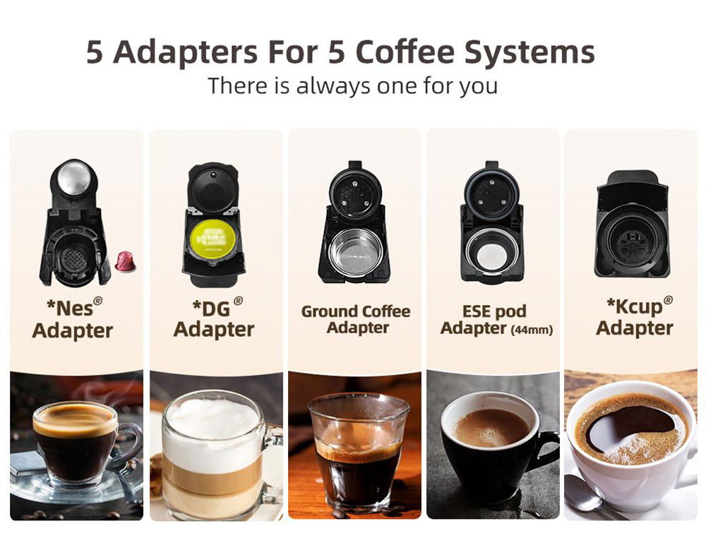 HiBREW H2B 5-in-1 Coffee Maker with Water Level Line, 1450W 19Bar Hot/Cold Capsule Coffee Machine, 600ml Water Tank - Black