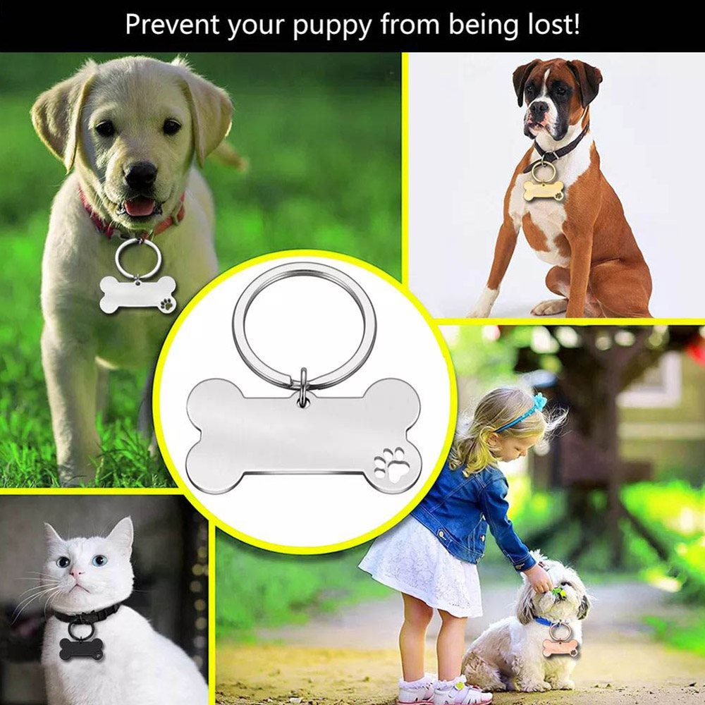 Personalized Bone-Shaped Funny Pet ID Tag, 50mm*28mm, Engrave Pet Name, Stainless Steel Cat Puppy Dog ID Tag Pendant - Black