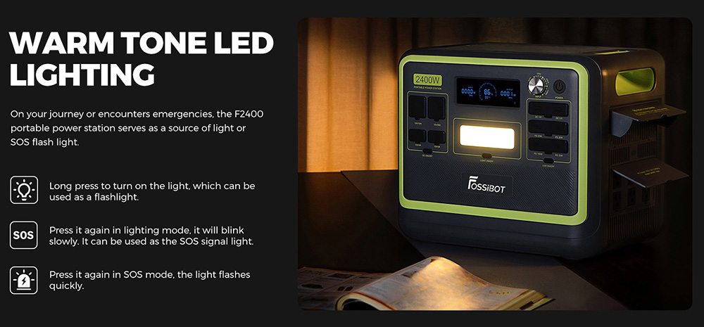 FOSSiBOT F2400 Portable Power Station + FOSSiBOT SP200 18V 200W Foldable Solar Panel, 2048Wh/640000mAh LiFePO4 Battery, 2400W(4600W Peak) Solar Generator, 3xAC RV Car USB Type-C QC3.0 PD DC5521 Pure Sine Wave Full Outlets, 1.5 Hours Fast Charging