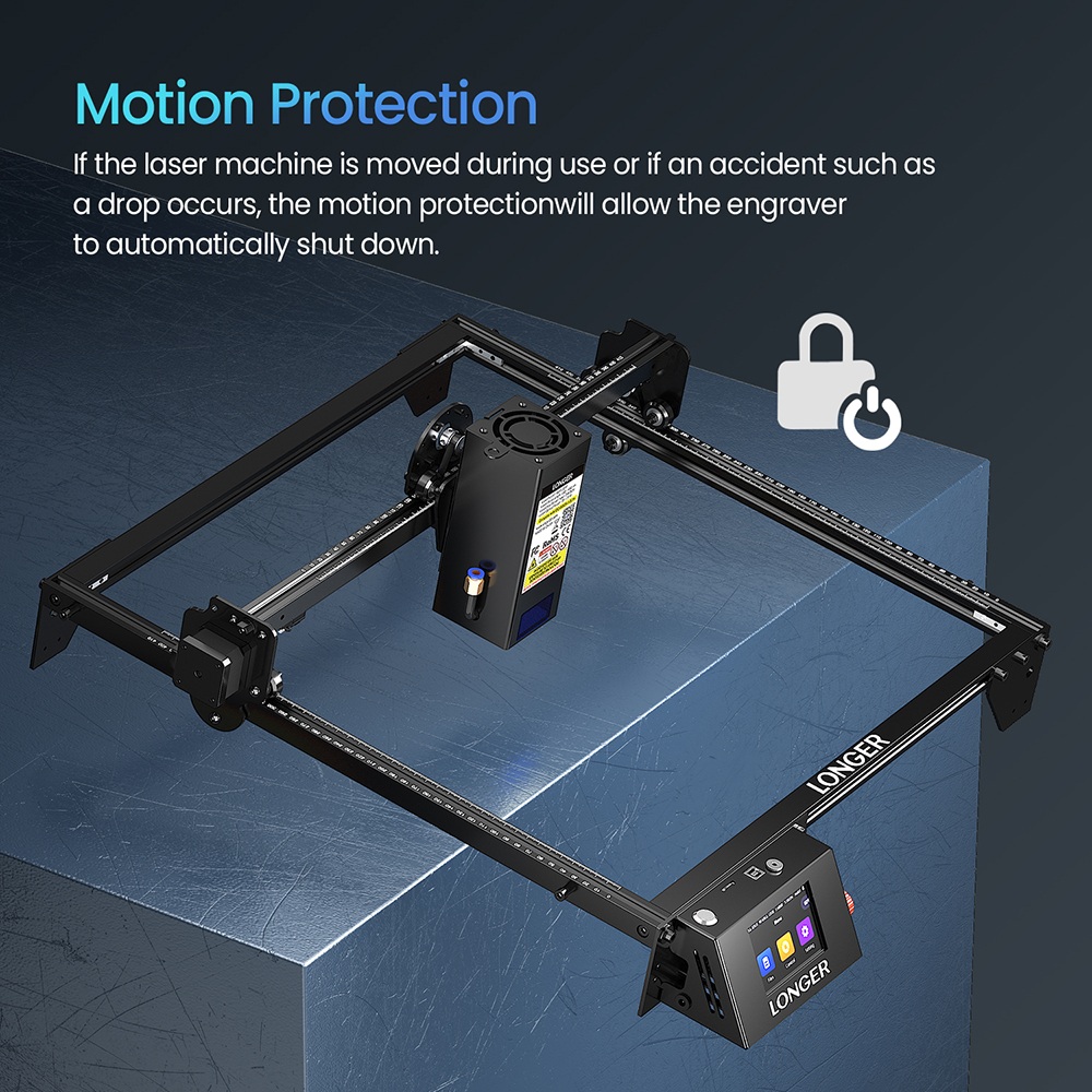 LONGER RAY5 20W Laser Engraver, 32-Bit Chipset, 256-bit Color Scale, 3.5' Touch Screen, 0.08 x 0.1mm Spot, 10000mm/min Max Speed, 375mmx375mm, X/Y-axis Limit Switches