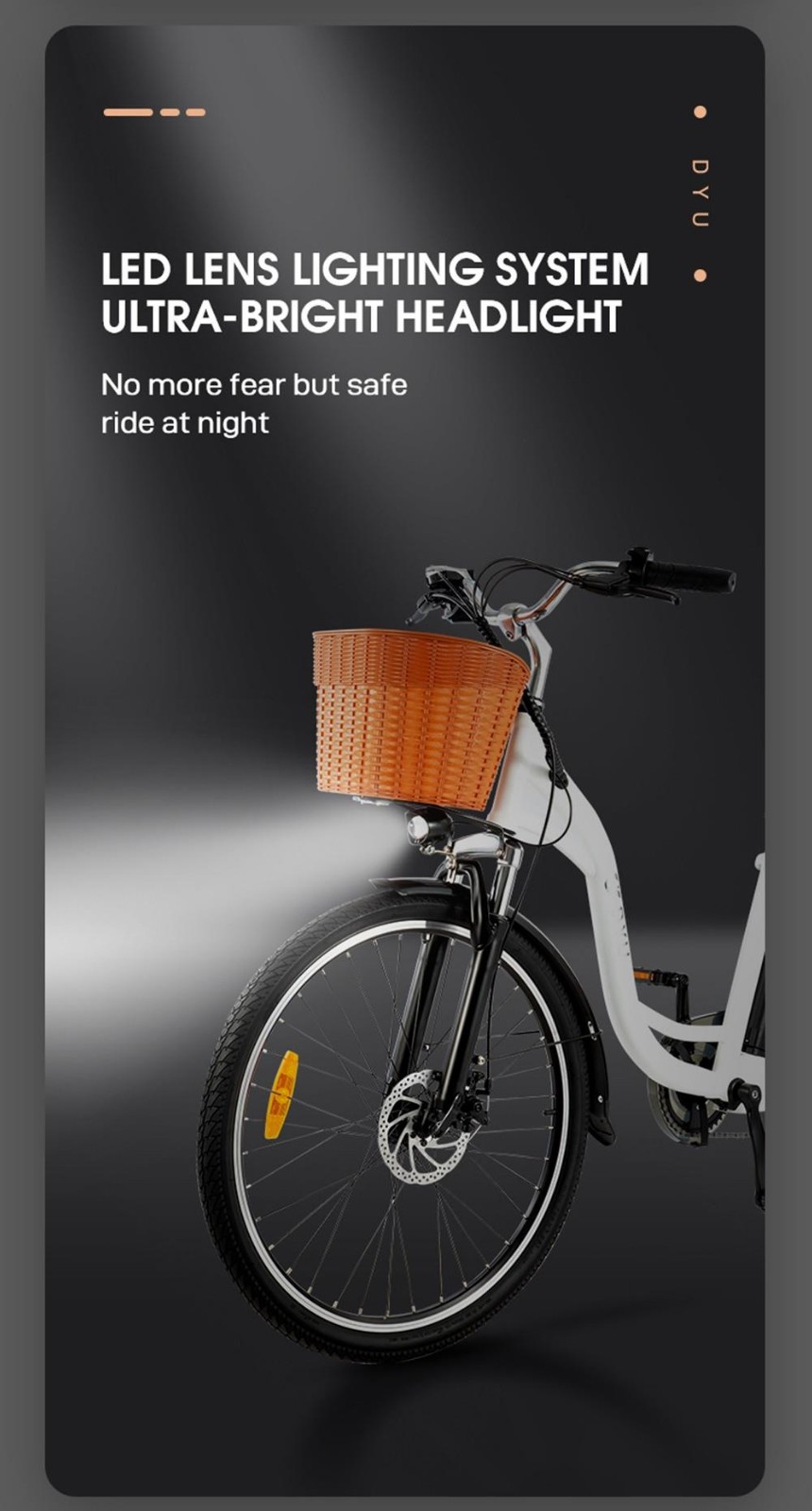 DYU C6 Electric Bicycle 350W Motor Max Speed 25km/h 36V 12.5Ah Battery 70km Max Range - Black