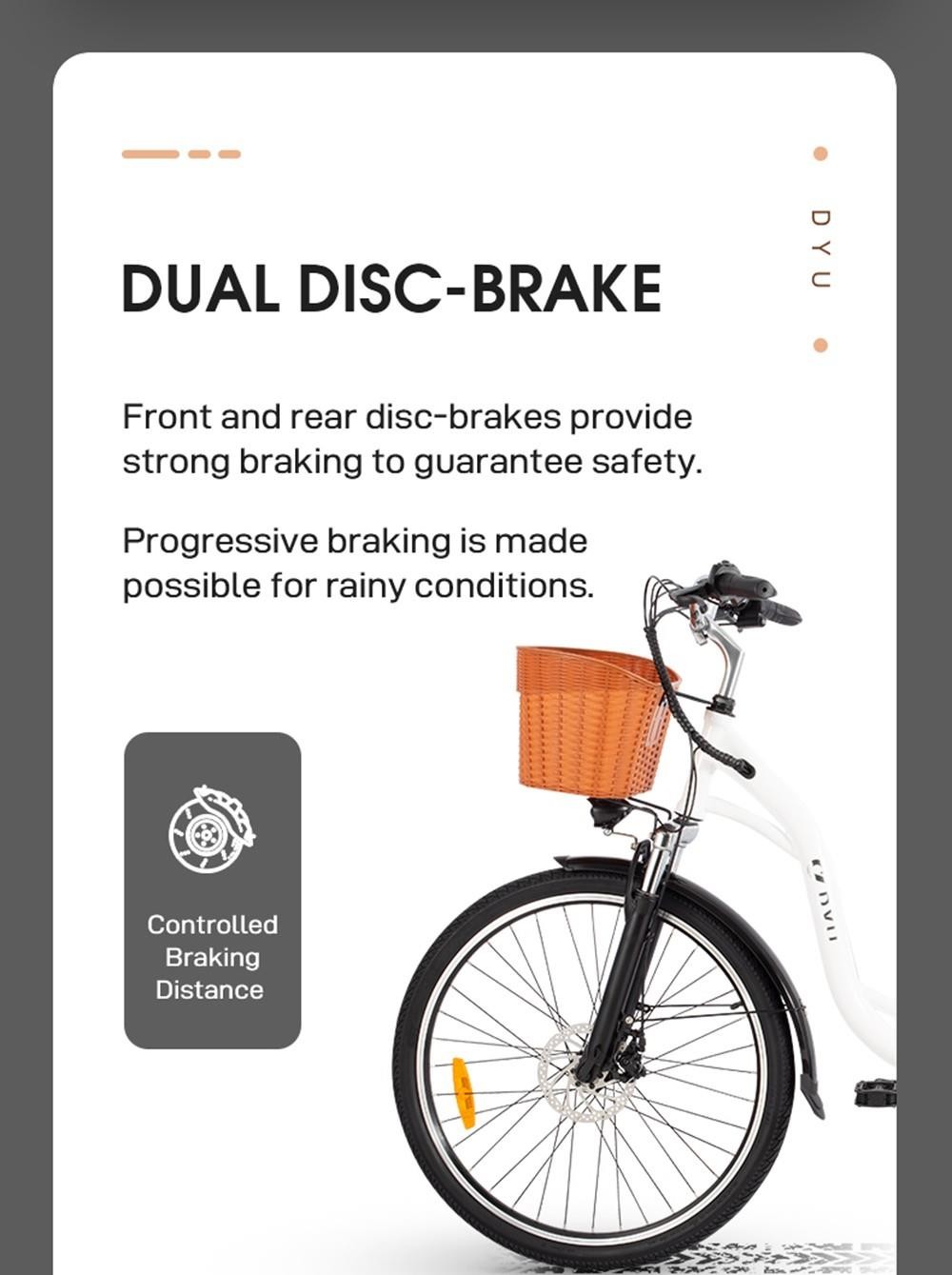DYU C6 Electric Bicycle 350W Motor Max Speed 25km/h 36V 12.5Ah Battery 70km Max Range - Black