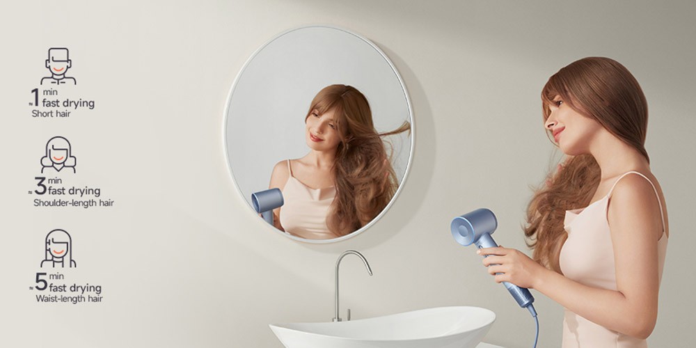 Laifen Swift Special 1600W High Speed Hair Dryer, Negative Ionic Blow Dryer, 110,000rpm Brushless Motor, 59dB Low Noise, 3 Color LED Light, with 3 Nozzles - White