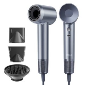 Laifen Swift Special 1600W High Speed Hair Dryer, Negative Ionic Blow Dryer, 110,000rpm Brushless Motor, 59dB Low Noise, 3 Color LED Light, with 3 Nozzles - Silver
