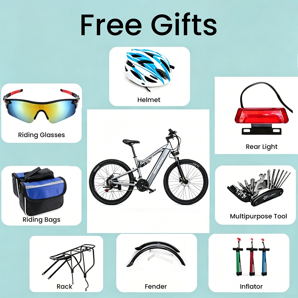 RANDRIDE YG90A Electric Bike 1000W Motor 45km/h Max Speed 48V 17Ah Removable battery 70-90KM Max Range 27.5*2.4'' CST Tires 120kg Load Shimano 21 Gears Hydraulic brake - Blue & Grey