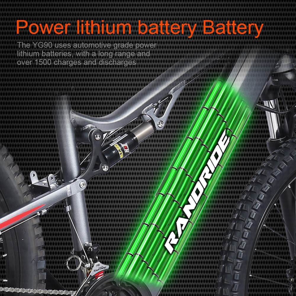 RANDRIDE YG90A Electric Bike 1000W Motor 45km/h Max Speed 48V 17Ah Removable battery 70-90KM Max Range 27.5*2.4'' CST Tires 120kg Load Shimano 21 Gears Hydraulic brake - Blue & Grey