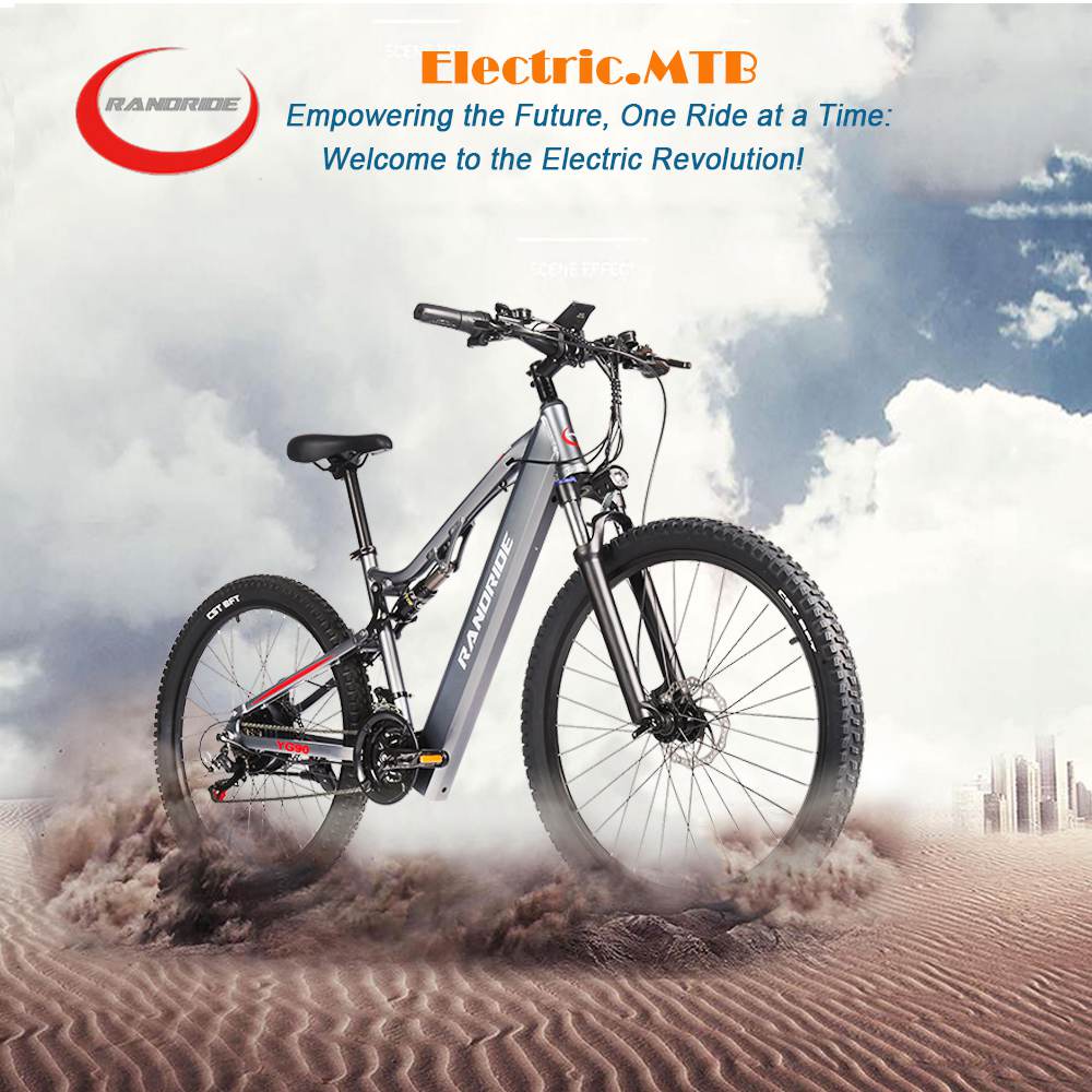 RANDRIDE YG90A Electric Bike 1000W Motor 45km/h Max Speed 48V 17Ah Removable battery 70-90KM Max Range 27.5*2.4'' CST Tires 120kg Load Shimano 21 Gears Hydraulic brake - Blue & Grey