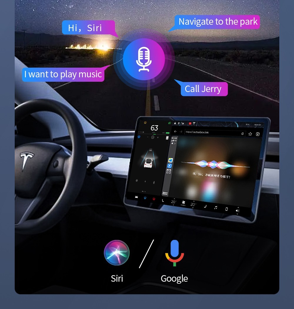 Ownice T3 Wireless Auto Ai Box for Tesla, Dual WiFi, Support CarPlay / AirPlay / Android Auto / MiraCast - Blue