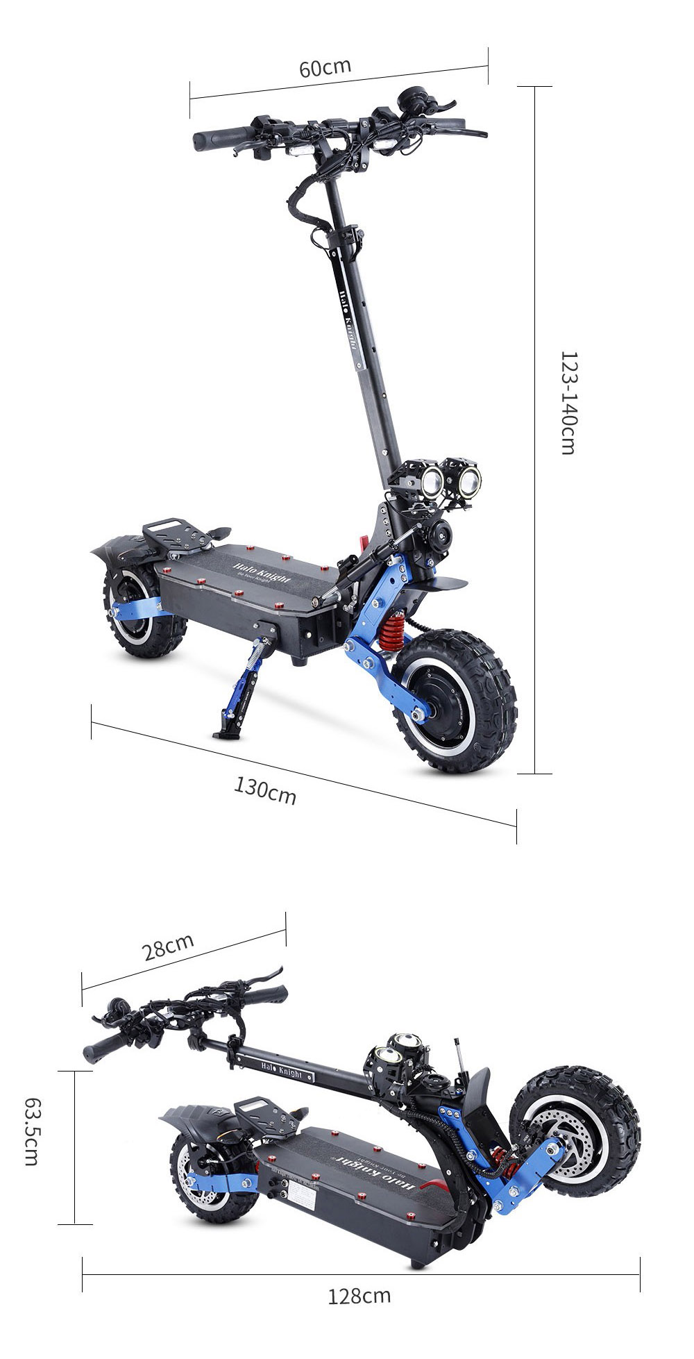 Halo Knight T108 Pro Electric Scooter 11'' Off-Road Tire 3000W*2 Motors 95Km/h Max Speed 60V 38.4Ah Battery 80KM Range 200KG Max load Front & Rear Turn Signal IPX4 Waterproof Dual Hydraulic Brakes Electric Brake