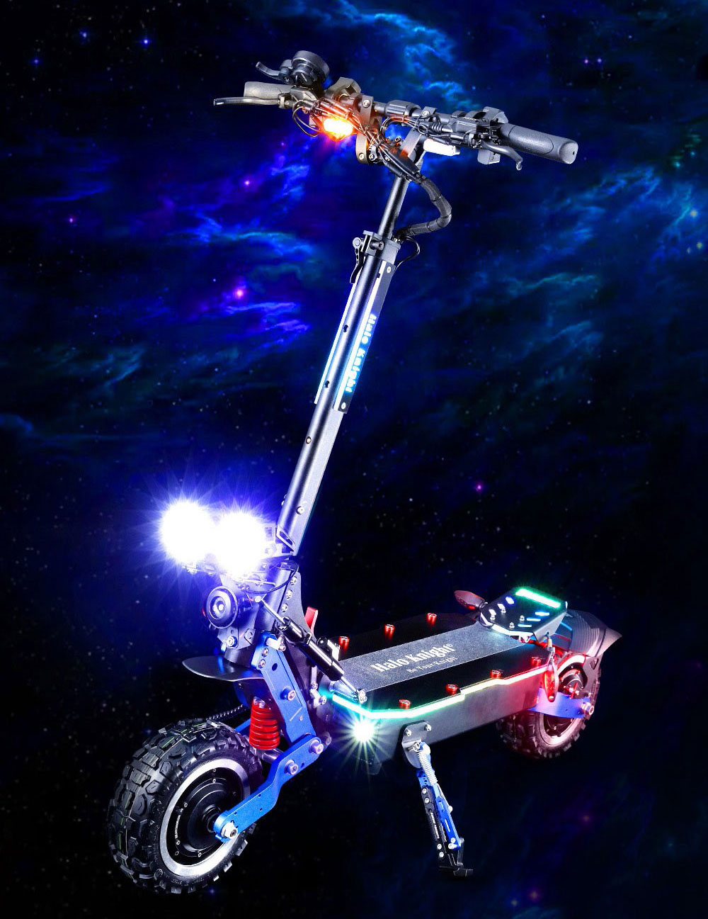 Halo Knight T108 Pro Electric Scooter 11'' Off-Road Tire 3000W*2 Motors 95Km/h Max Speed 60V 38.4Ah Battery 80KM Range 200KG Max load Front & Rear Turn Signal IPX4 Waterproof Dual Hydraulic Brakes Electric Brake