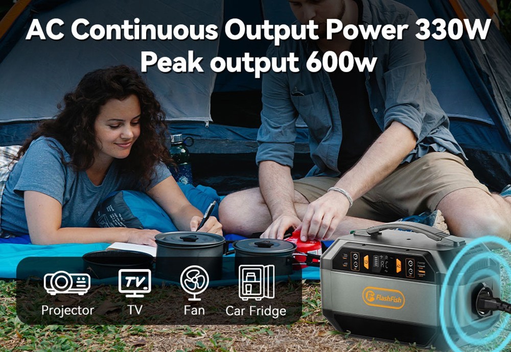 Flashfish P56 Portable Power Station, 288.6Wh/78000mAh Battery Pack Solar Generator, 330W AC Output, 600W Peak Output,  230V Pure Sine Wave, 9 Outlets, LED Display