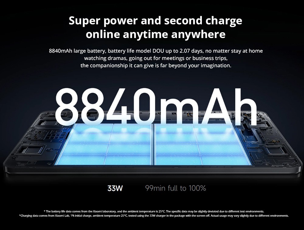 Xiaomi Pad 6 CN Version Snapdragon 870 Processor, Android 13, 8GB RAM 128GB ROM, 13MP Rear Camera 8MP Front Camera Dual-band WiFi - Blue
