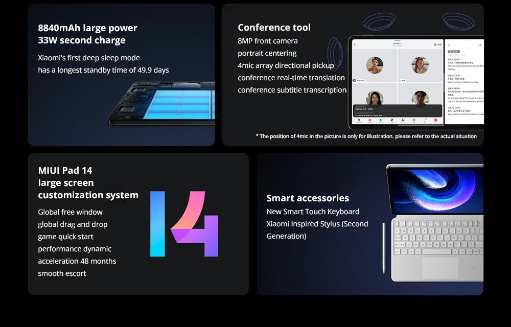 Xiaomi Pad 6 CN Version Snapdragon 870 Processor, Android 13, 8GB RAM 128GB ROM, 13MP Rear Camera 8MP Front Camera Dual-band WiFi - Blue