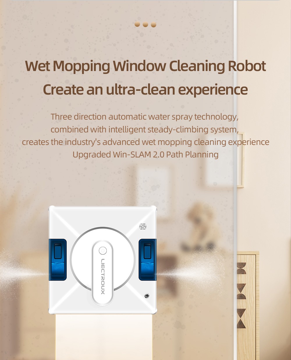 Liectroux YW509 Robot Window Cleaner, Double Water Spray, 3000Pa Suction Power, Laser Sensor Anti-fall, 3 Cleaning Modes, Intelligent Path Planning, Low Noise, Remote Control - White