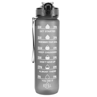 OOLACTIVE GF-1202 32oz Water Bottle with Straw Motivational Water Bottle with Time Marker - Black