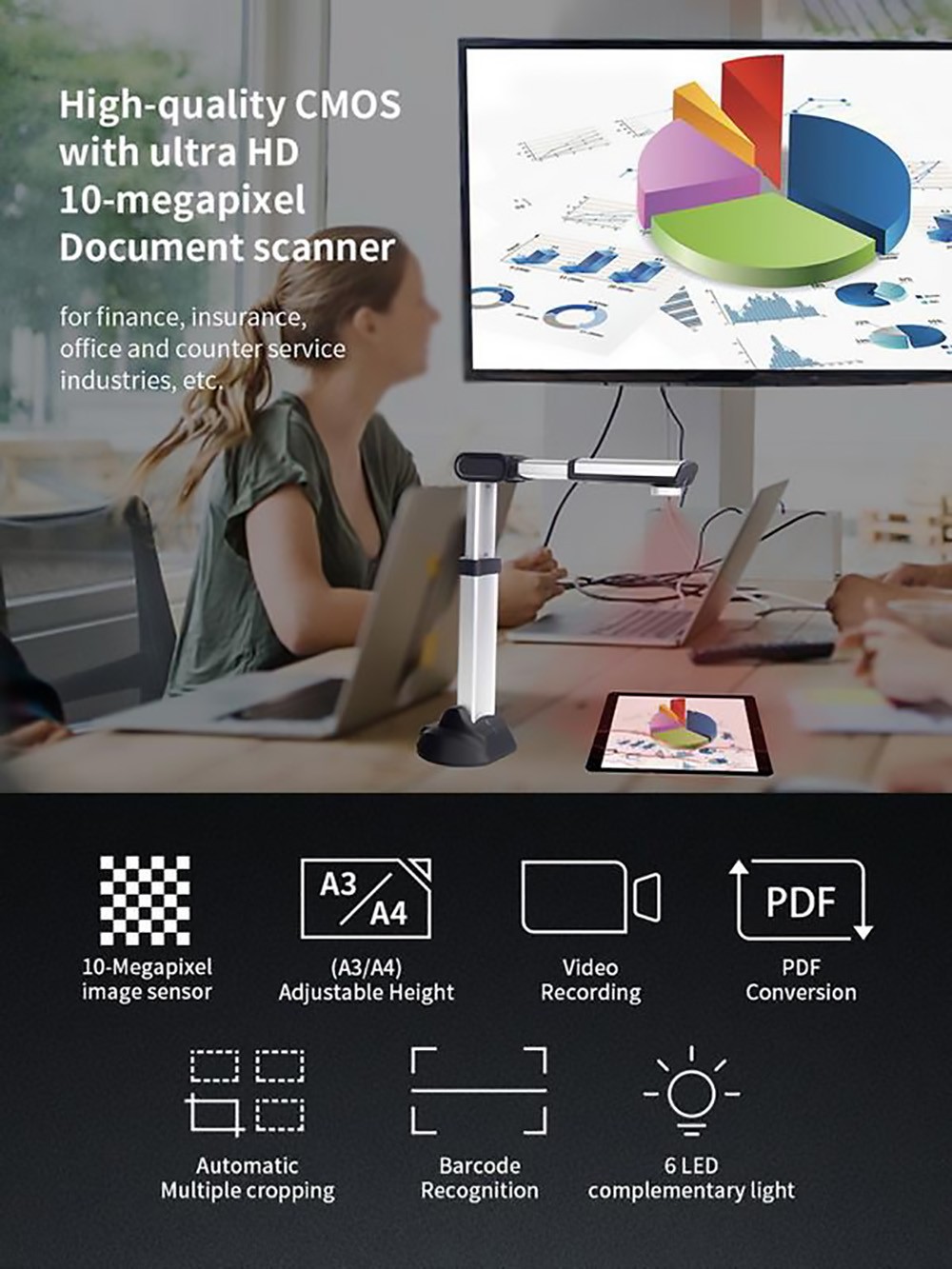 GUCEE S1000 Document Scanner with 10-megapixel Camera Lens