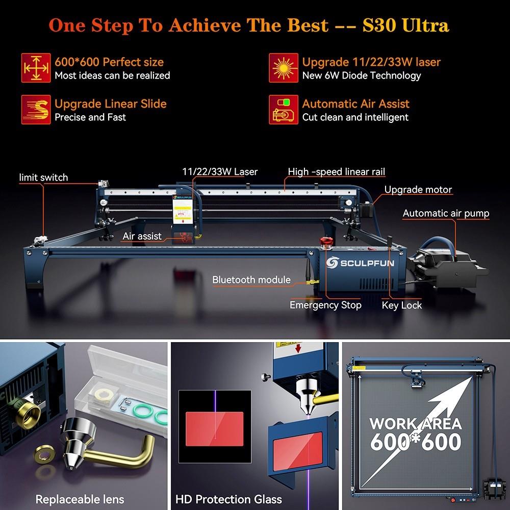 SCULPFUN S30 Ultra 22W Laser Cutter