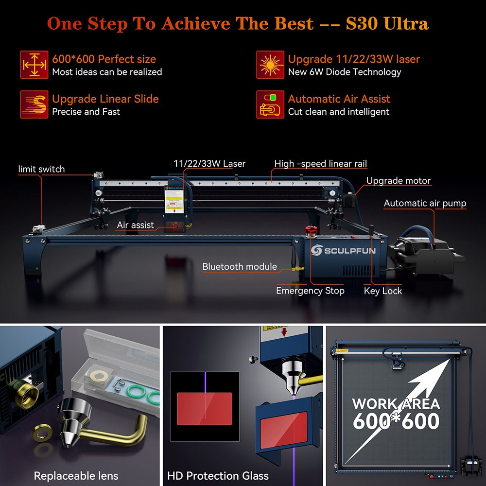 SCULPFUN S30 Ultra 22W Laser Cutter