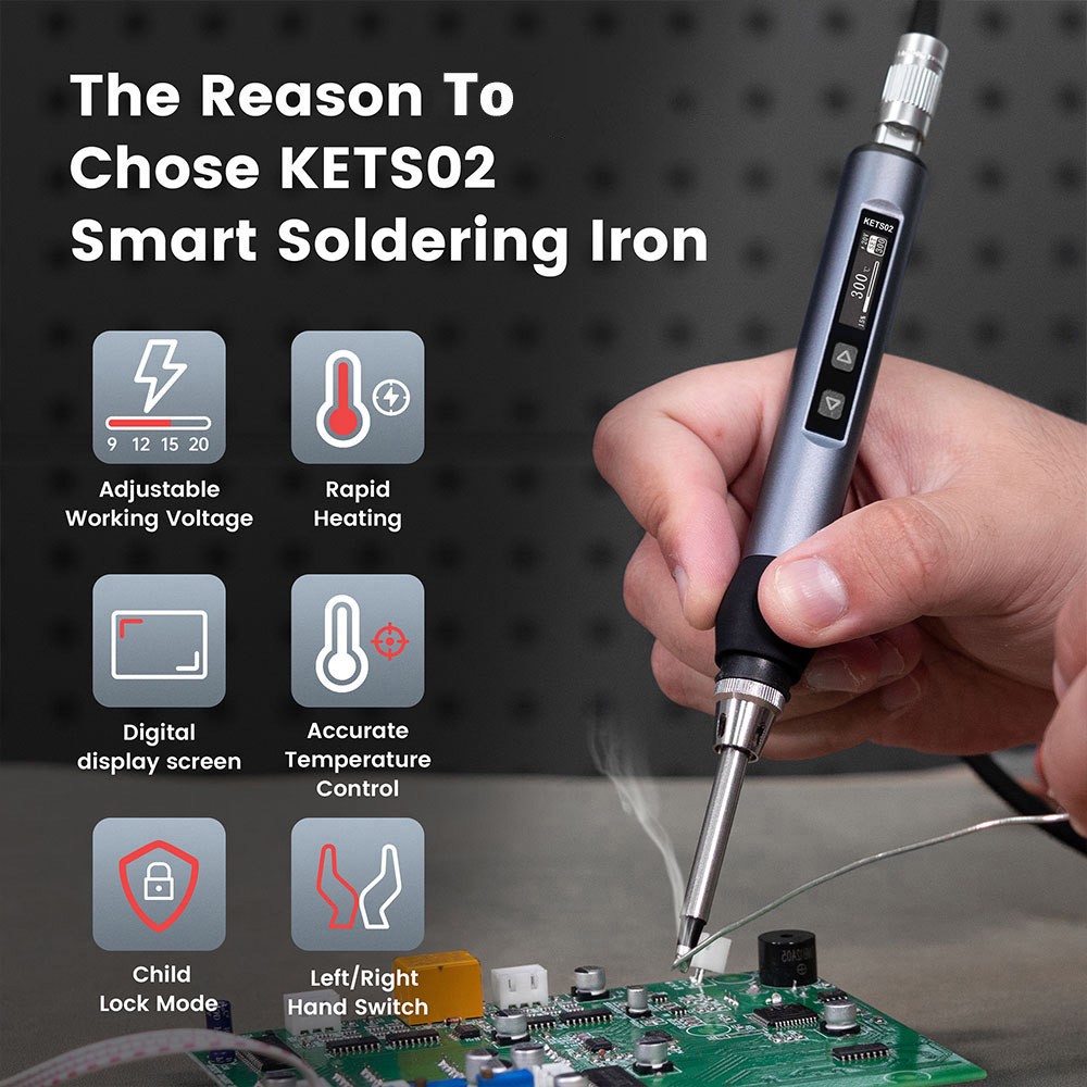 KAIWEETS KETS02 Smart Digital Soldering Iron Kit, 9-20V Operating Voltage, Precise Temperature Control, Sleep Mode, Child Lock, OLED Display Screen