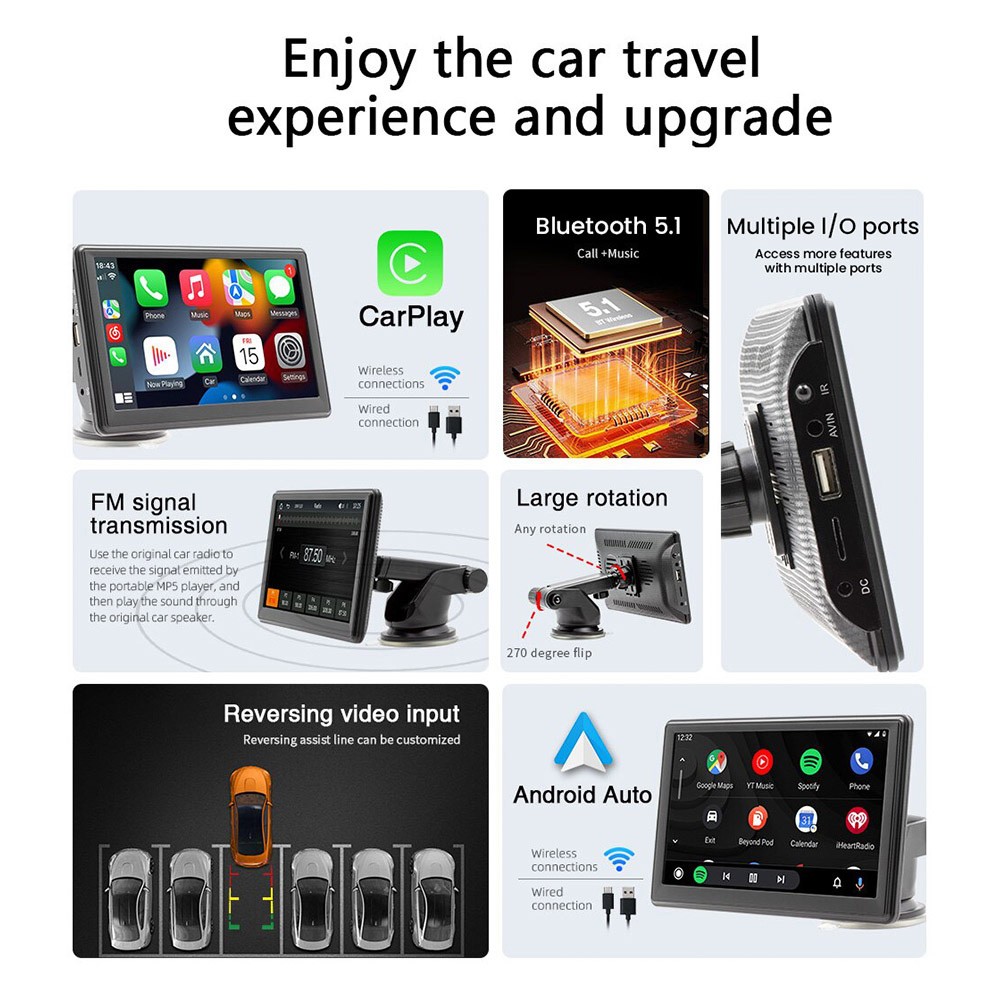 Portable Car MP5 Player FM Radio 7-inch Touch Screen, Support Bluetooth Music and Hands-free Calling