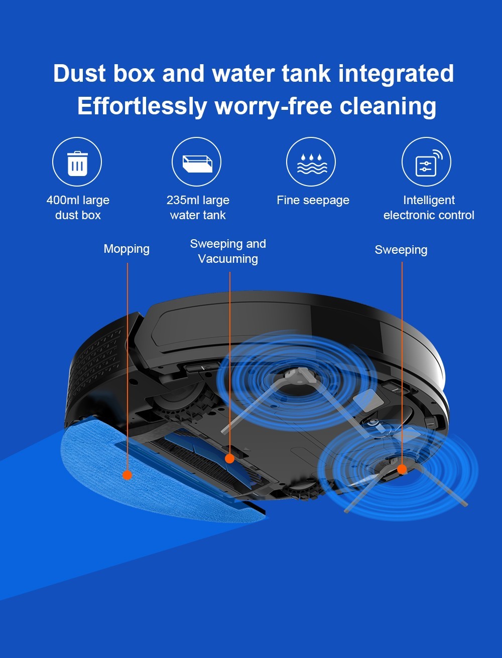 Liectroux X6 Robot Vacuum Cleaner, 6500Pa Suction, LDS Laser Navigation, 235ml Water Tank, 400ml Dustbin, 5 Maps Saved, 2600mAh Battery, App/Voice Control