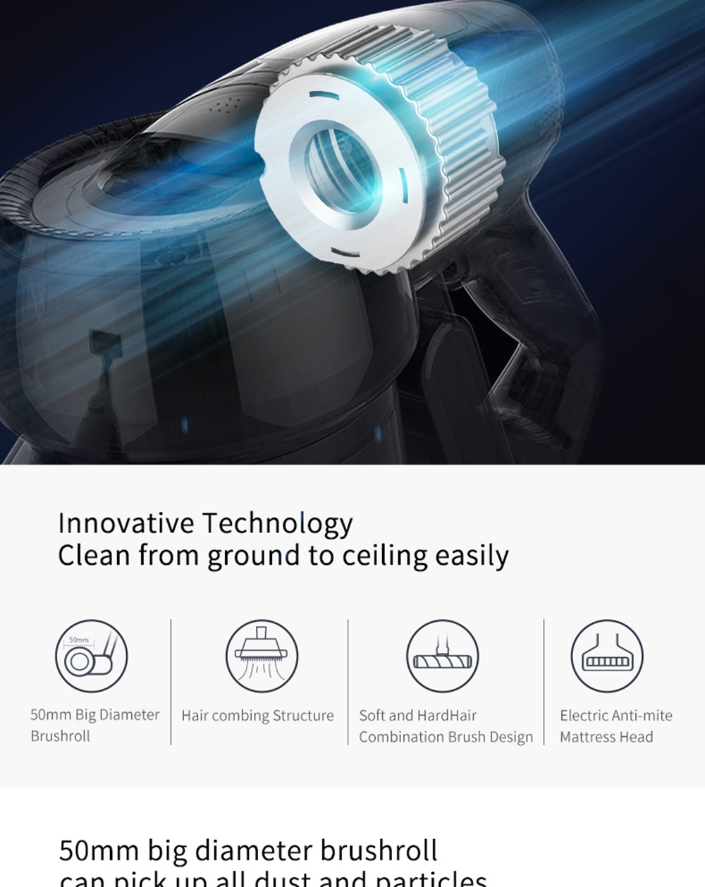 Xiaomi JIMMY JV83 Cordless Stick Vacuum Cleaner 135AW Suction 60 Minute Run Time Anti-winding Hair Mite Cleaning Global Version - Blue