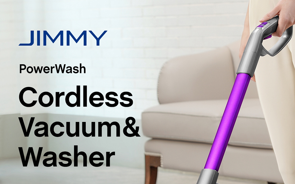 JIMMY PowerWash HW8 Pro Cordless Dry Wet Smart Vacuum Washer Cleaner 15000pa Brushless Digital Motor 3000mAh 35Mins Run Time Instantly Dry One-Touch Self-Cleaning LED Disply Detachable Water Tank Replaceable Battery Pack- Purple