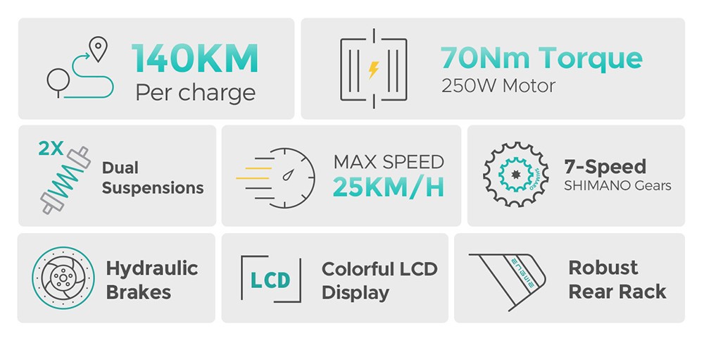 ENGWE E26 Electric Bike, 48V 16AH Battery 250W Motor Mountain Bike Shimano 7-Speed Gear 140km Max Range 25km/h Max Speed 20*4.0 Inch Tire 150kg Load Hydraulic Brake