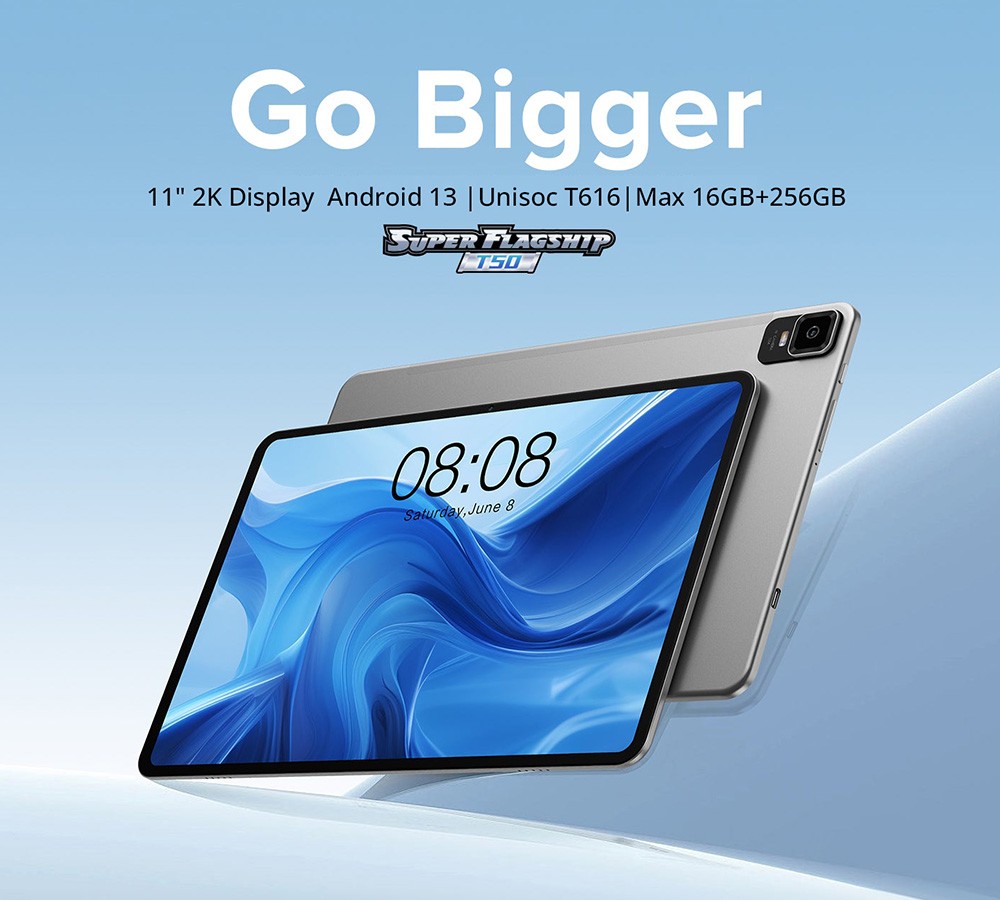 Teclast New T50 Tablet 10.95inch 2K Display, 16GB RAM 256GB ROM, 20MP Rear AF Camera 8MP Front Camera, Android 13