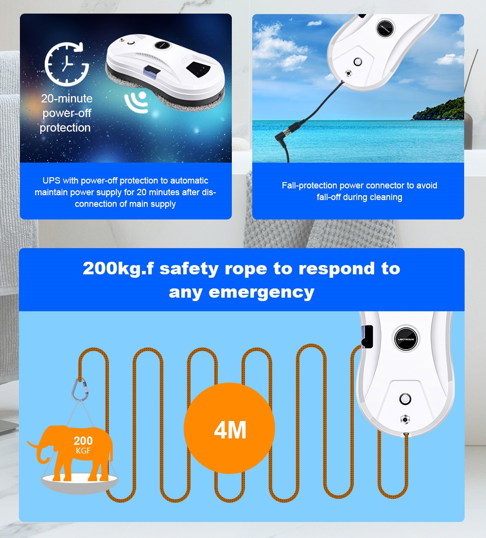 LIECTROUX YW610 Robot Window Cleaner, Single Water Spray, 2800Pa Suction, 30ml Water Tank, Border Detection, Remote Control, 20min Power Failure Protection