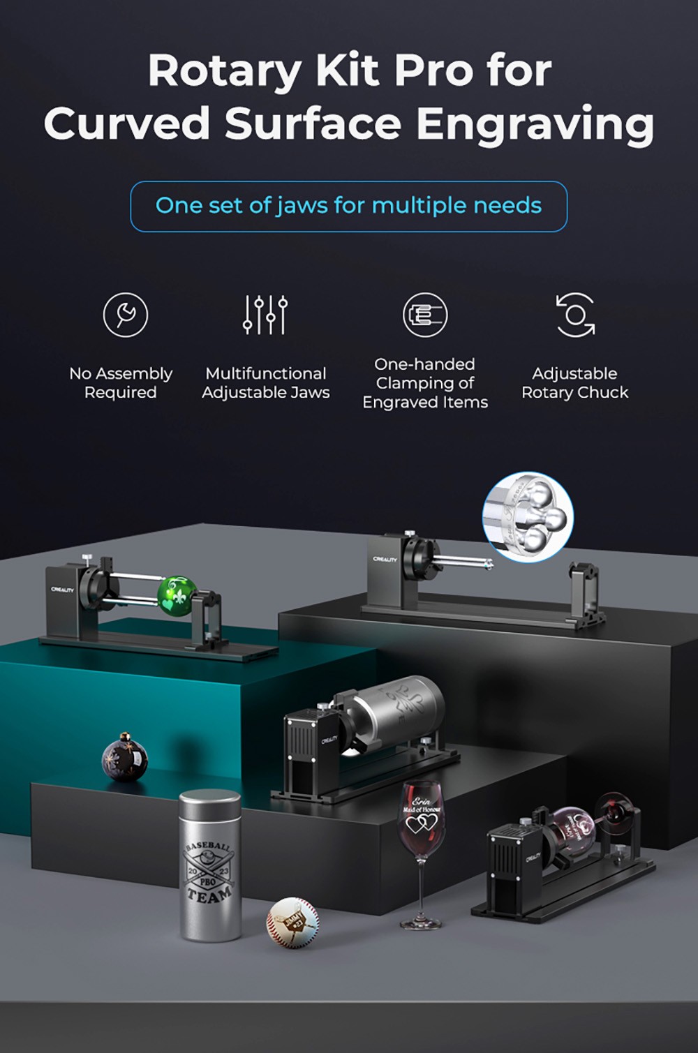 Creality Rotary Kit Pro for Curved Surface Engraving