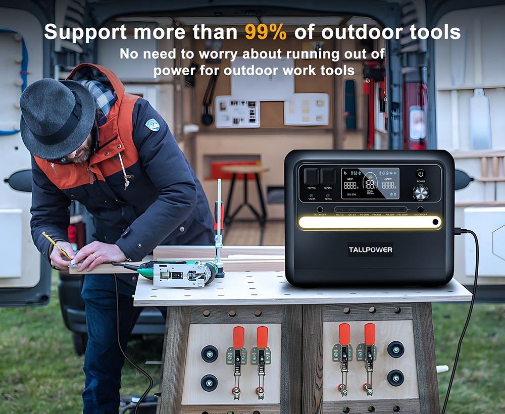 TALLPOWER V2400 Portable Power Station, 2160Wh LiFePo4 Solar Generator, 2400W AC Output, Adjustable Input Power, PD 100W USB-C, UPS Function, LED Light, 13 Outputs