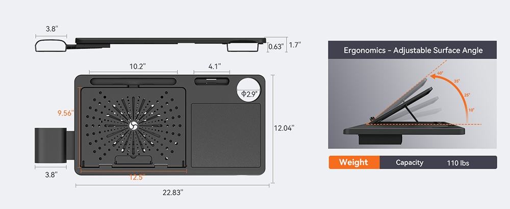 NEWTRAL LAPD Detachable Workstation Desktop for MagicH-BP/MagicH-BPro Ergonomic Chair - Black
