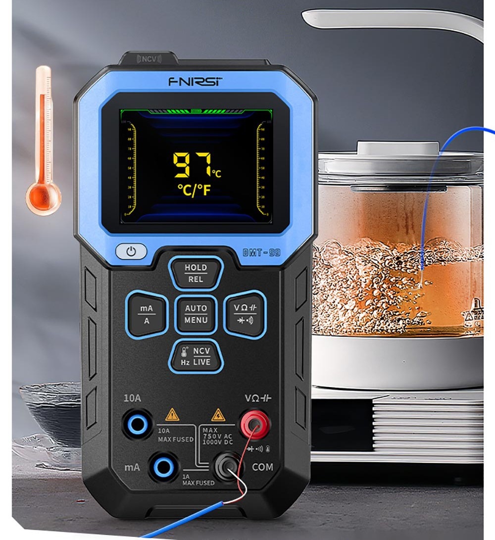 FNIRSI DMT-99 Handheld Digital Multimeter, 10000 Counts, 1000V 10A True RMS, Auto Range, AC DC Voltage Tester, NCV Measures, 1500mAh Rechargeable Battery