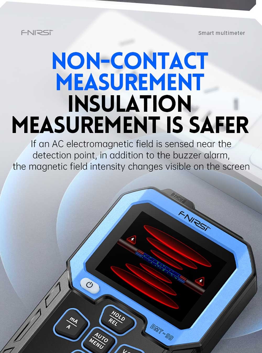 FNIRSI DMT-99 Handheld Digital Multimeter, 10000 Counts, 1000V 10A True RMS, Auto Range, AC DC Voltage Tester, NCV Measures, 1500mAh Rechargeable Battery