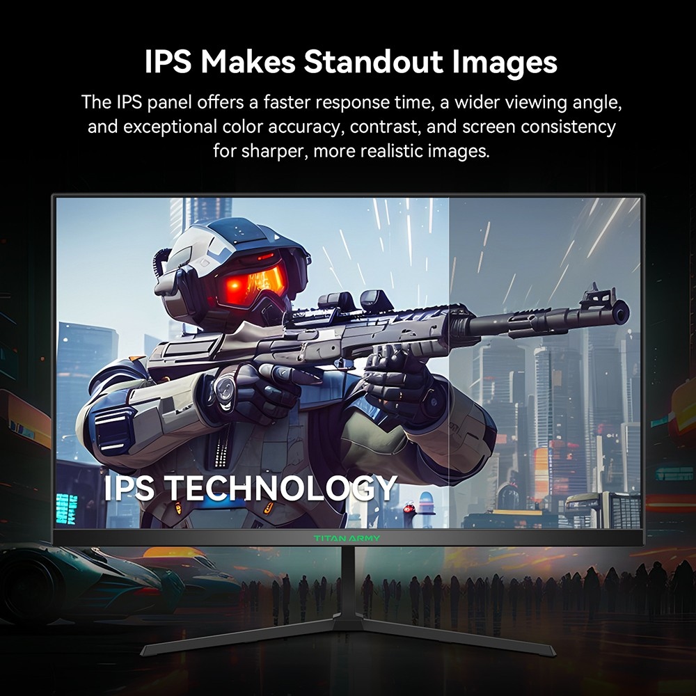 TITAN ARMY P24H2P Gaming Monitor, 24-Inch IPS Panel, 100Hz Refresh, 1920x1080 FHD Resolution, 99% sRGB, Adaptive Sync, Intelligent DCR Optimization, Low-blue Light, 1*HDMI1.4 1*VGA 1*Audio, Tilt Adjustment VESA Mount