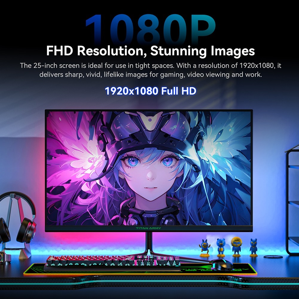 TITAN ARMY P25A2H Gaming Monitor, 25-inch 1920x1080 FHD Screen, 240Hz Refresh Rate, 1ms MPRT, Adaptive Sync, 178° Viewing Angle, 95% DCI-P3 Color Gamut, Support FPS/RTS Game Mode, PIP & PBP Display, Low Blue Light, Wall Mount