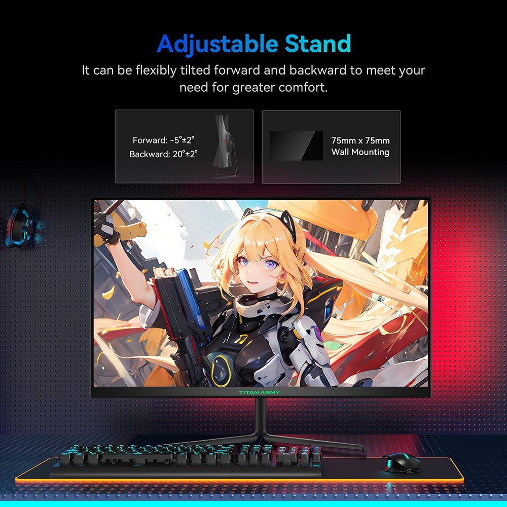 TITAN ARMY P25A2H Gaming Monitor, 25-inch 1920x1080 FHD Screen, 240Hz Refresh Rate, 1ms MPRT, Adaptive Sync, 178° Viewing Angle, 95% DCI-P3 Color Gamut, Support FPS/RTS Game Mode, PIP & PBP Display, Low Blue Light, Wall Mount
