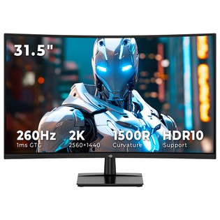 TITAN ARMY C32C1S Gaming Monitor, 31.5-inch 2560x1440 2K 1500R Curved Screen, 260Hz Refresh Rate, HDR400 Brightness, 1ms MPRT, Adaptive Sync, 99% sRGB, Support PIP & PBP Display, Low Blue Light
