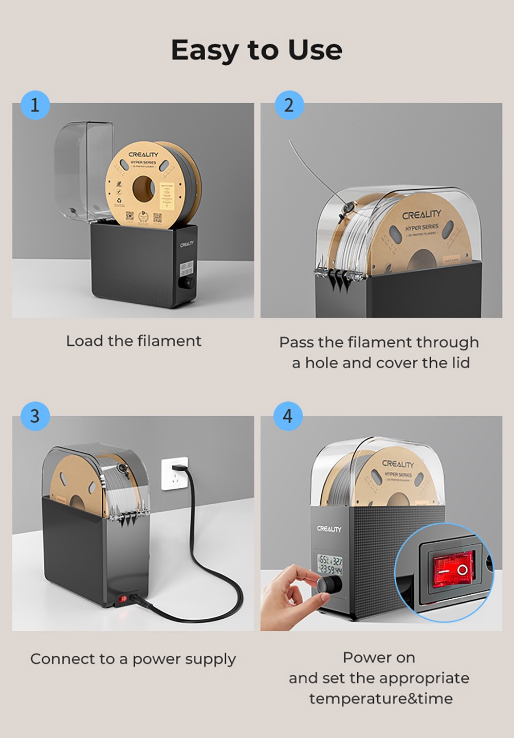 Creality Filament Dryer Box 2.0, Adjustable Temperature, 24h Timer, Humidity Monitoring