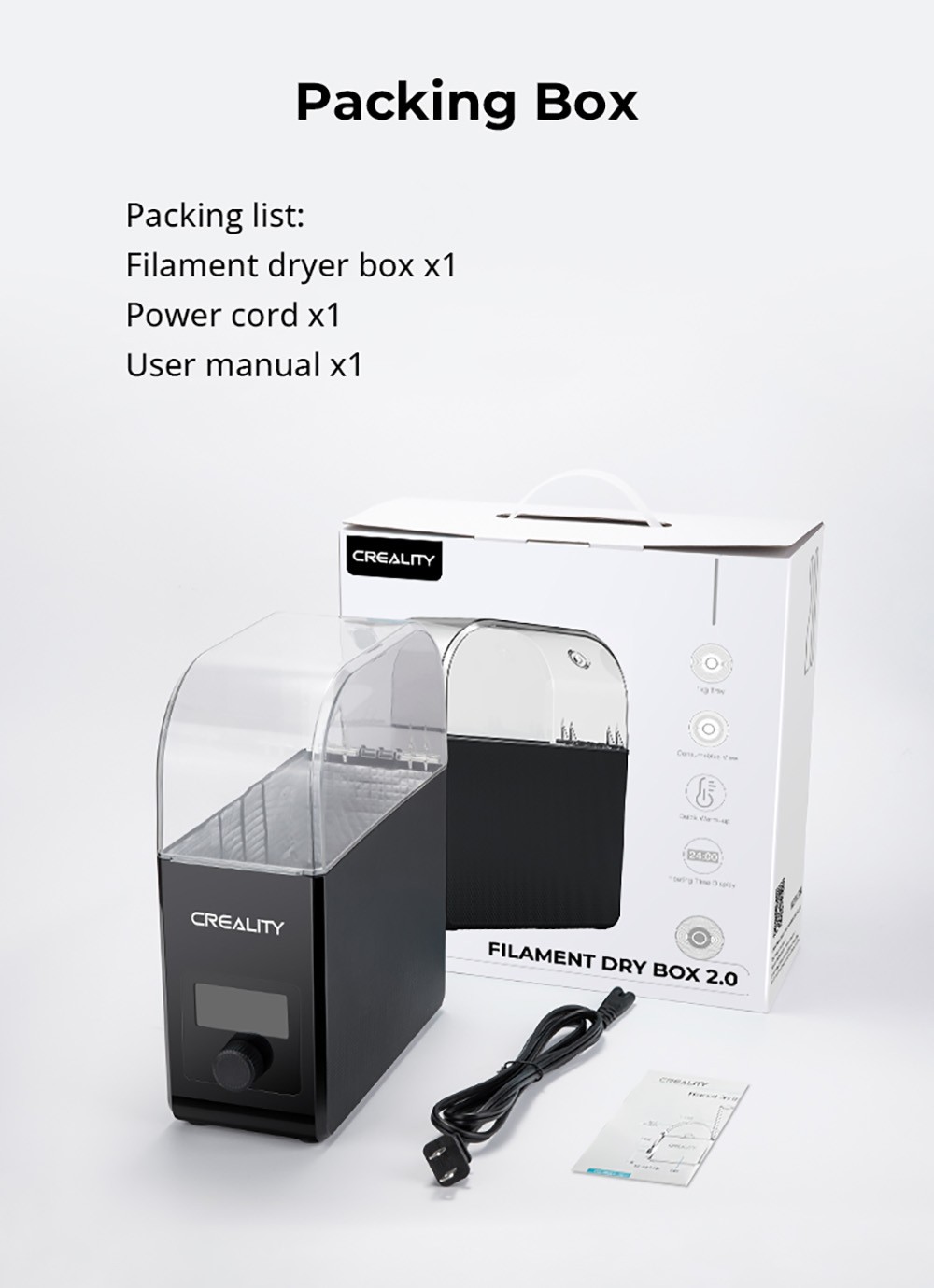 Creality Filament Dryer Box 2.0, Adjustable Temperature, 24h Timer, Humidity Monitoring