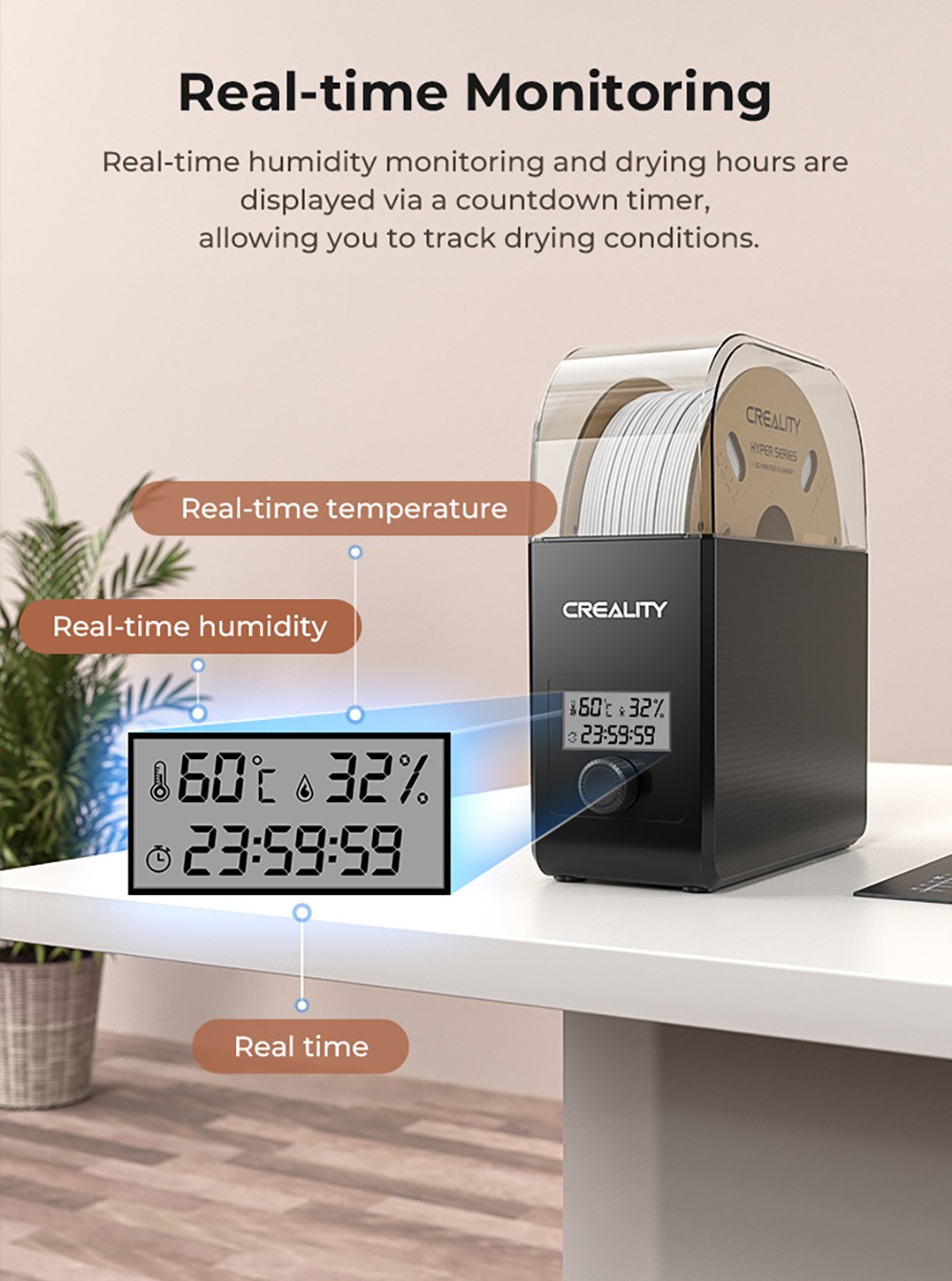 Creality Filament Dryer Box 2.0, Adjustable Temperature, 24h Timer, Humidity Monitoring