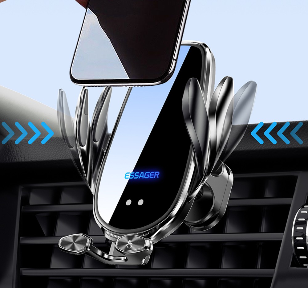 Essager Qi 15W Wireless Charger Car Phone Holder, Air Outlet Mount, for iPhone 14 13 12 X Pro Max / Xiaomi Huawei Fast Charging