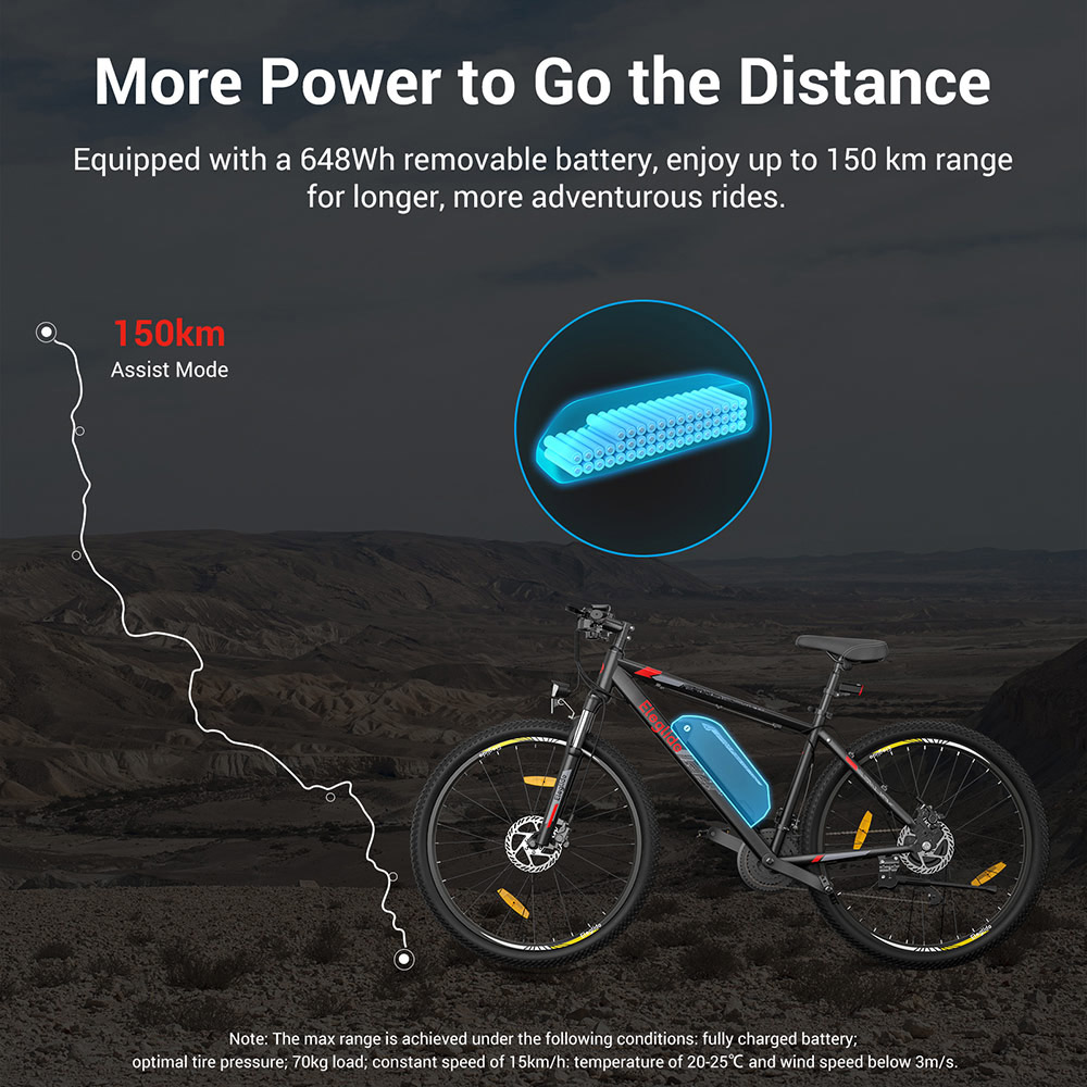 Eleglide Mopride 2 29" Electric Mountain Bike, 250W Motor, 25km/h Speed, 648Wh 36V 18Ah Battery, 150km Max Range, Shimano 21-Speed Gear, Hydraulic Disc Brakes, Front Suspension - Black