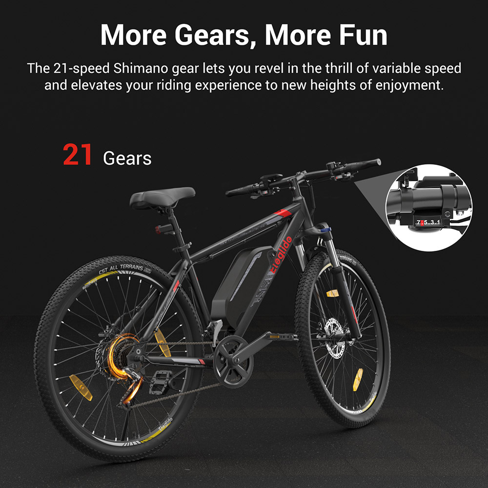 Eleglide Mopride 2 29" Electric Mountain Bike, 250W Motor, 25km/h Speed, 648Wh 36V 18Ah Battery, 150km Max Range, Shimano 21-Speed Gear, Hydraulic Disc Brakes, Front Suspension - Black