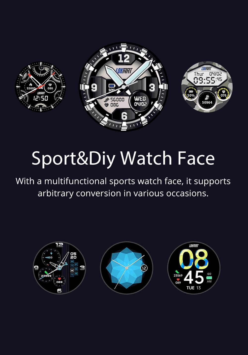 LOKMAT ATTACK Smart Watch 1.28 inch TFT Full Touch Screen Heart Rate Monitor Blood Pressure Blood Oxygen Sports Watch - Black