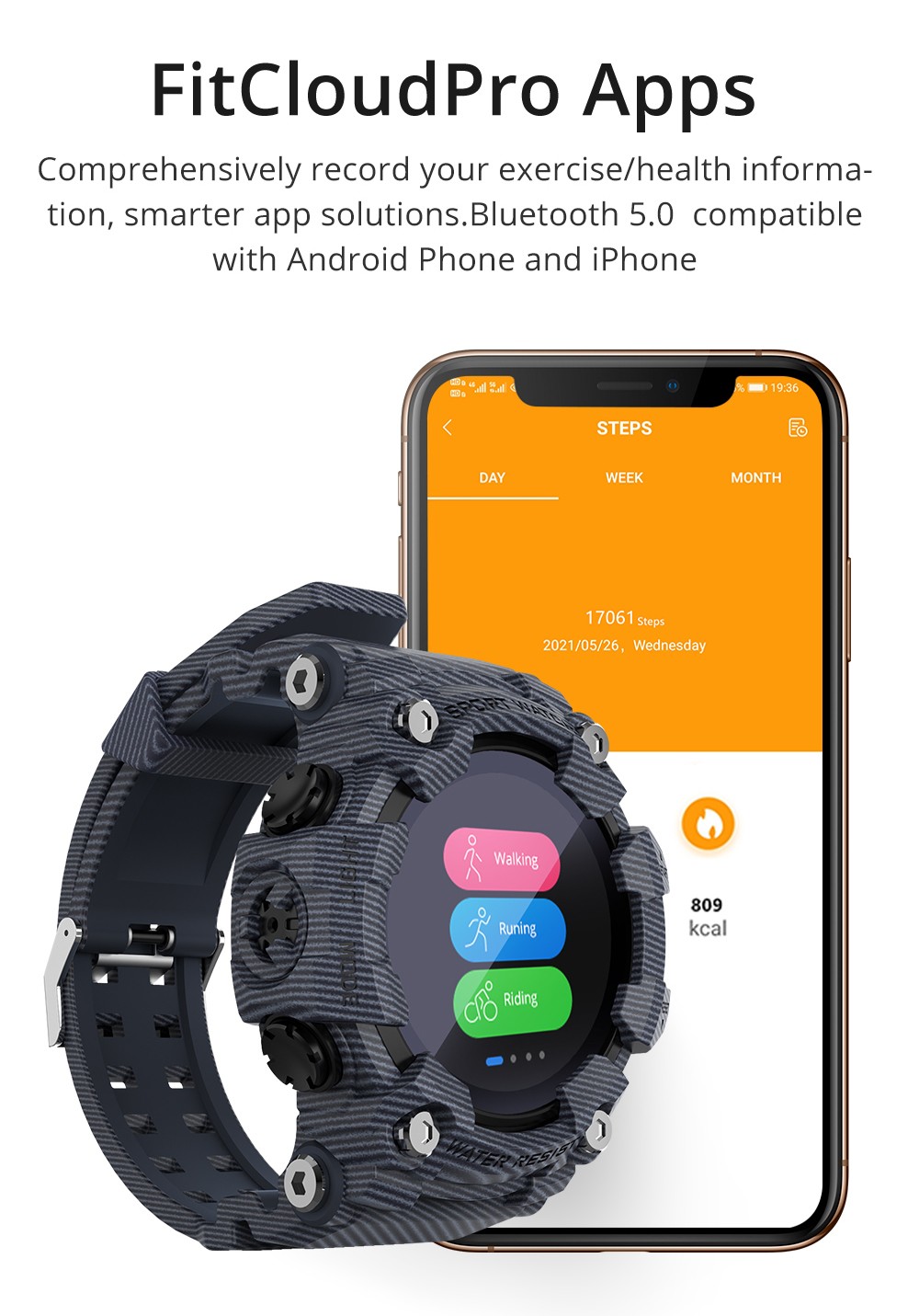 LOKMAT ATTACK Smart Watch 1.28 inch TFT Full Touch Screen Heart Rate Monitor Blood Pressure Blood Oxygen Sports Watch - Black