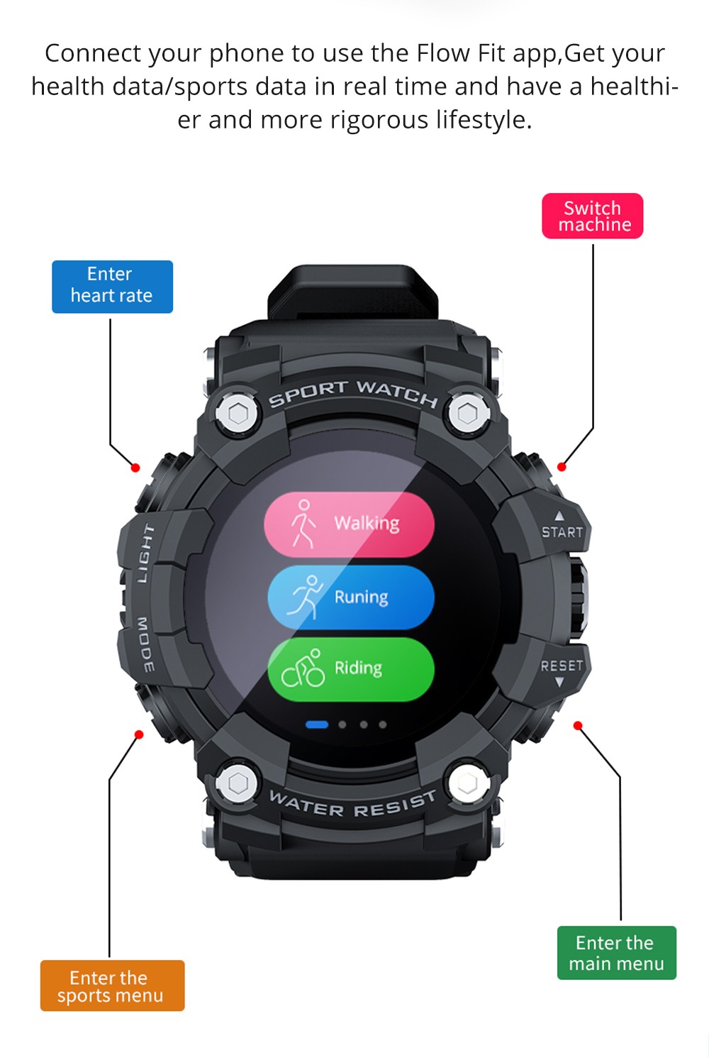 LOKMAT ATTACK Smart Watch 1.28 inch TFT Full Touch Screen Heart Rate Monitor Blood Pressure Blood Oxygen Sports Watch - Black