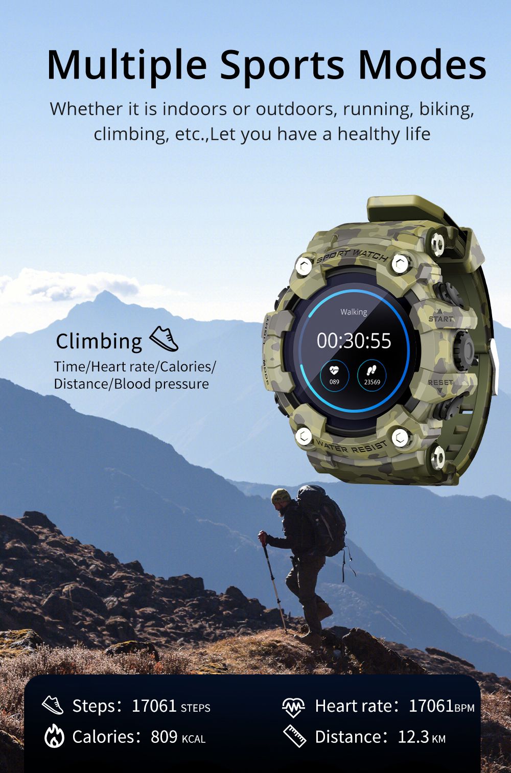 LOKMAT ATTACK Smart Watch 1.28 inch TFT Full Touch Screen Heart Rate Monitor Blood Pressure Blood Oxygen Sports Watch - Black